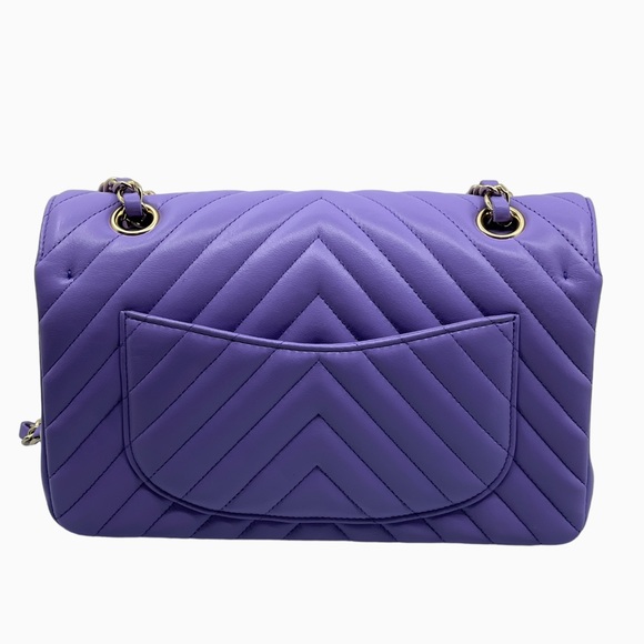 CHANEL Lambskin Chevron Quilted Small Double Flap Purple GHW - Picture 3 of 16